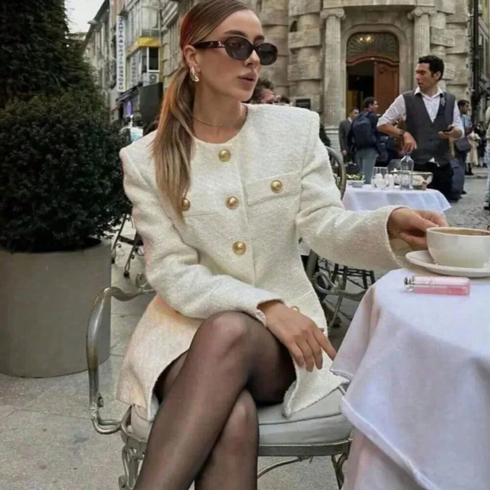 Elegant Women's Long Sleeve Metal Button Decor Jacket